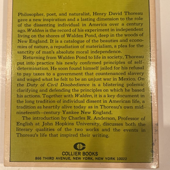 “Walden and On the Duty of Civil Disobedience,” Paperback - Picture 2 of 2